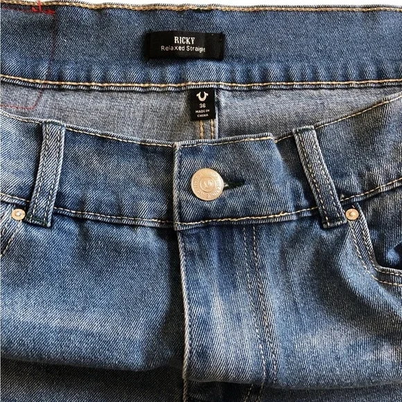 True Religion Men’s Ricky Big T Flap Jeans 36x33 Blue Maze Relaxed Straight NWT - Picture 7 of 8